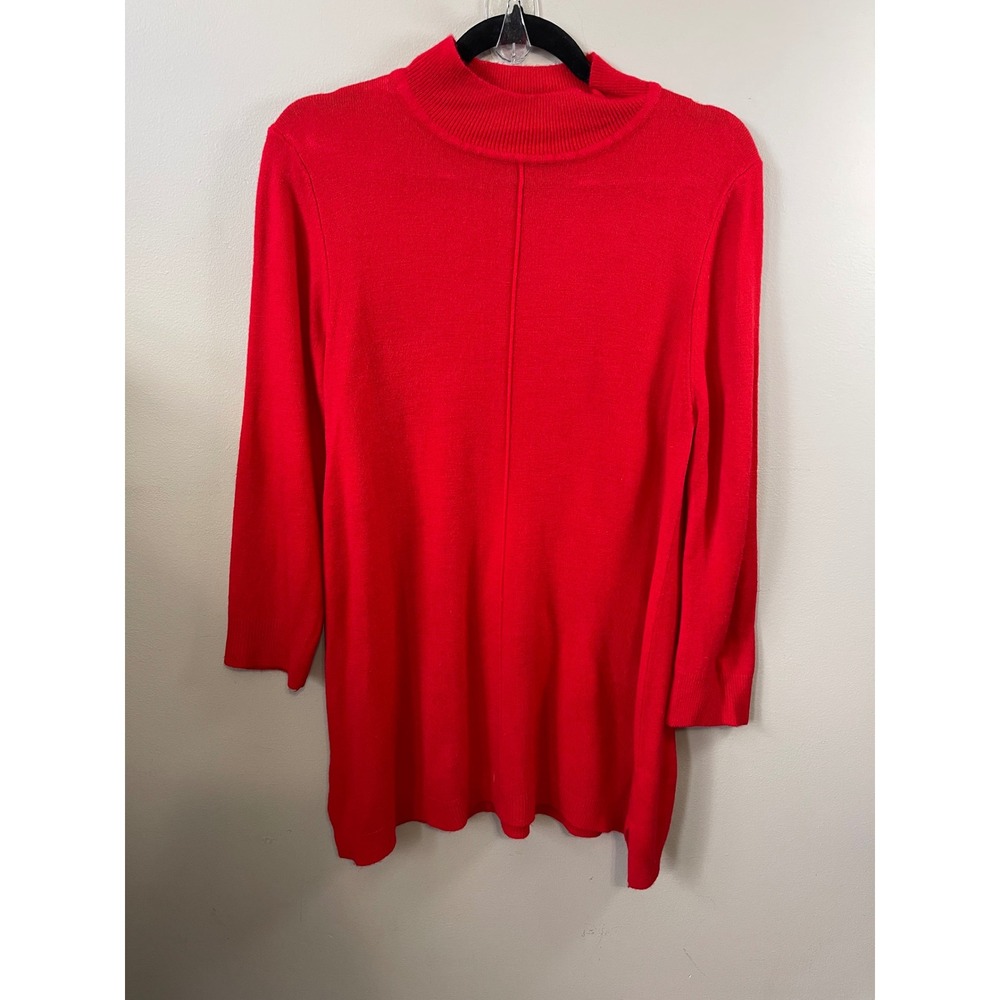 Carolyn Taylor Red Mock Neck Tunic Sweater  3/4 Sleeve side slits casual soft